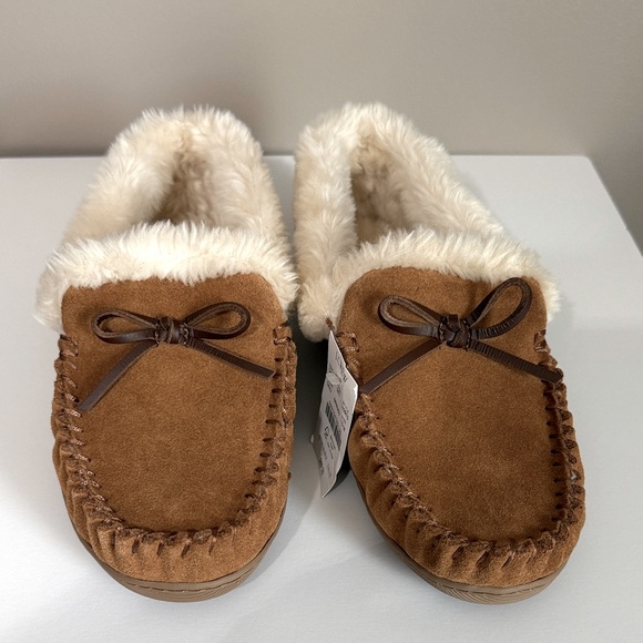 J. Crew Shoes - NWT J. Crew Tan/Camel Suede Faux Fur Moccasin Slip On Slippers Women's 10
